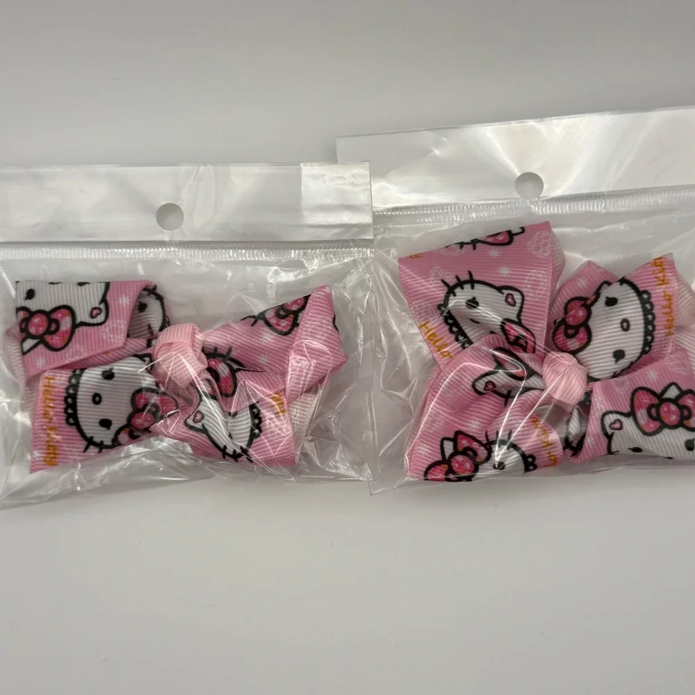 2 Pack Kitty Hair Bows Clips Pink White Character Design Kids Accessories